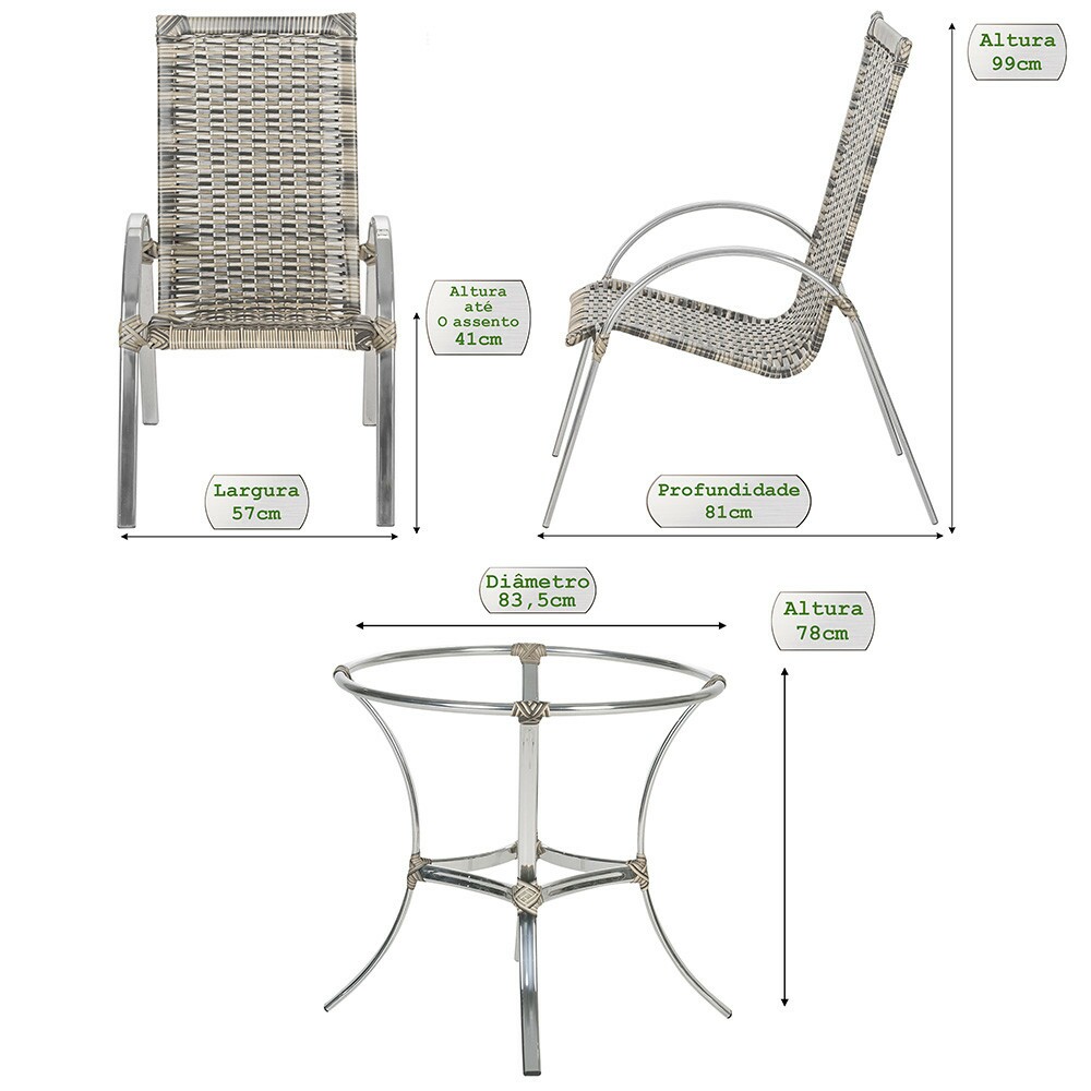 3 Cadeiras Garden + Mesa Alta 