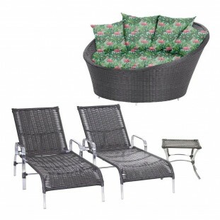 2 Espreguiçadeiras Catar com mesa de centro + Chaise de 1,60 | Trama Tradicional 