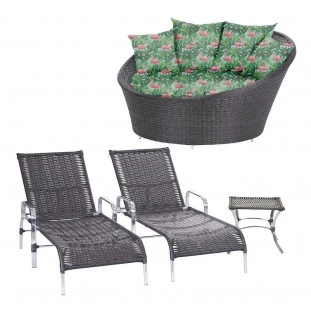 2 Espreguiçadeiras Catar com mesa de centro + Chaise de 1,60 | Trama Tradicional 